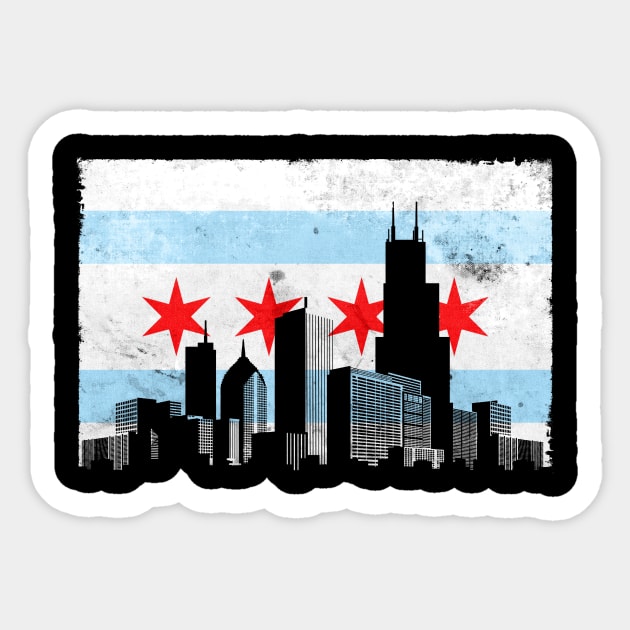 Vintage Chicago Flag Theme Skyline Sticker by paola.illustrations